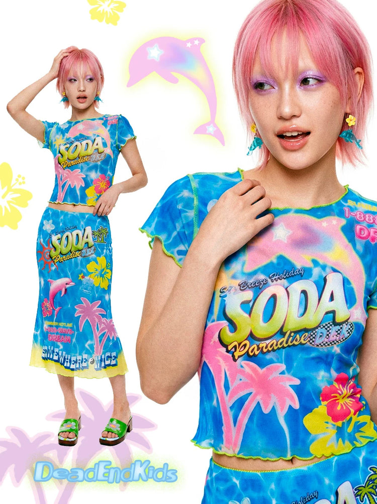 DEADENDKIDS SODA PARADISE mesh top & fishtail skirt — front product presentation