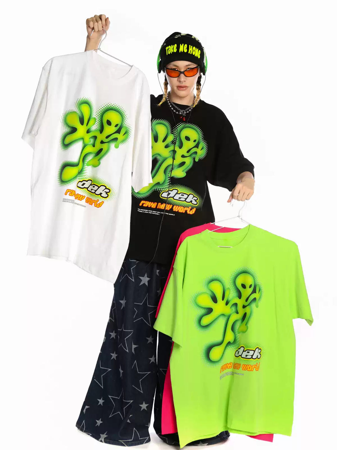 DEADENDKIDS ALIEN INVASION oversized graphic tee — rear or construction presentation