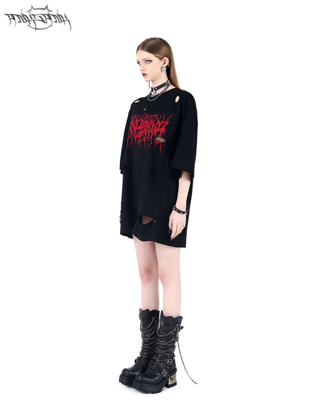 PINKSPINK THORN PRINT DISTRESSED PUNK TEE