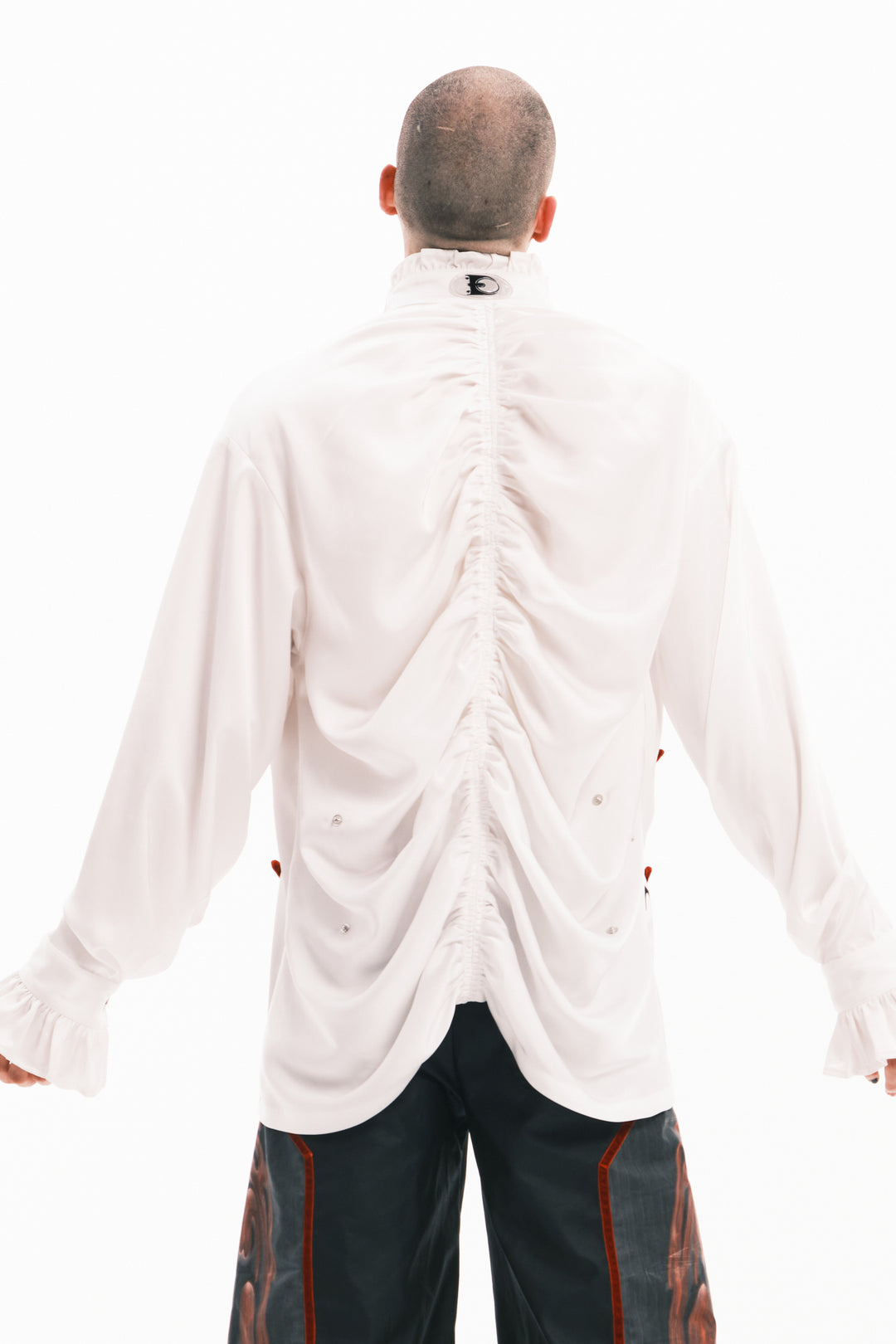 EMBRYO COURT TOTEM velvet-frill mock-neck shirt — alternate modeled angle