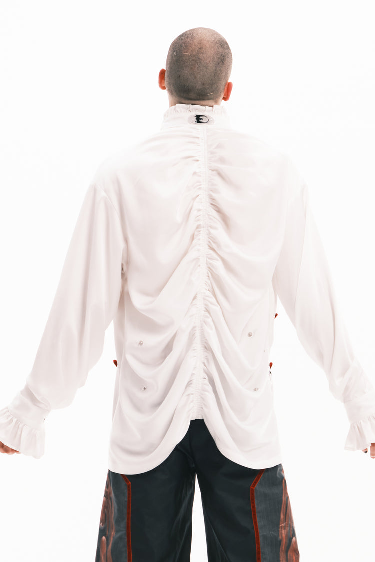 EMBRYO COURT TOTEM velvet-frill mock-neck shirt — alternate modeled angle