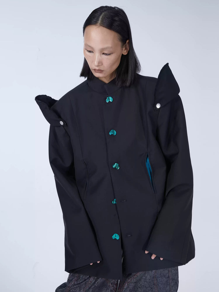 EMBRYO IMPERIAL GUARD detachable-shoulder Zhongshan blazer — front modeled view