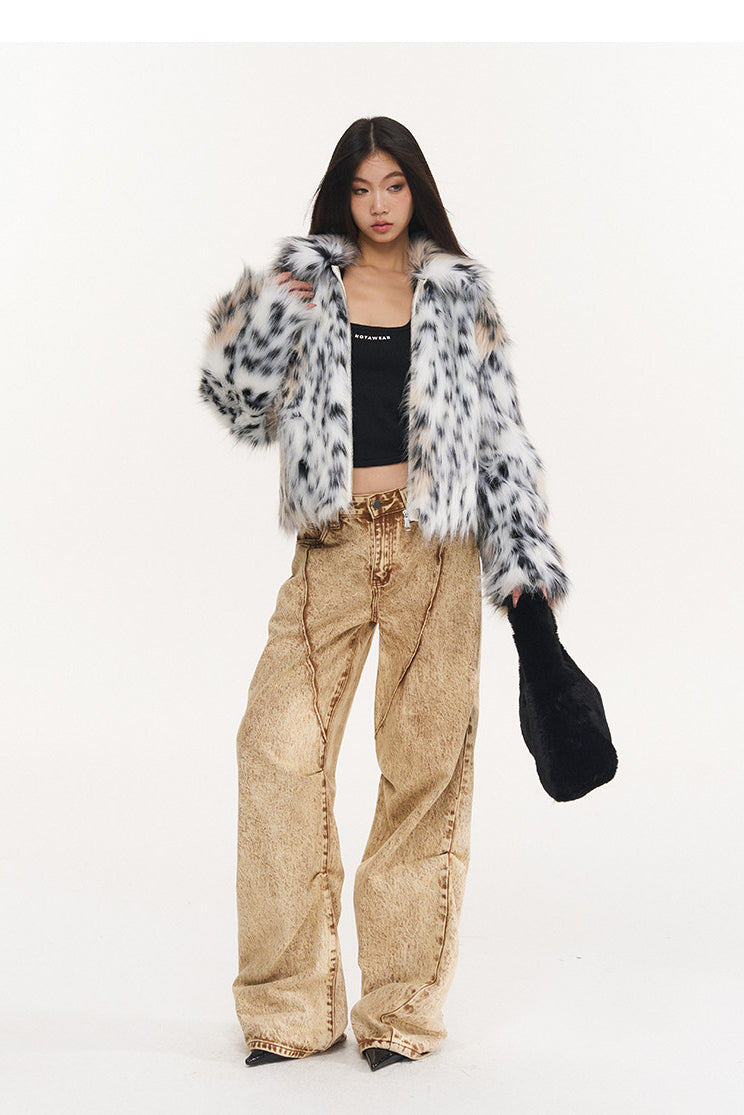 NAWS WILD LEOPARD faux-fur jacket — modeled front styling view