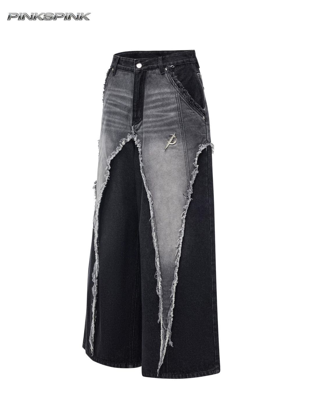 PINKSPINK ELECTRIC MOON reconstructed wide-leg jeans — front garment-only view of wide-leg panels