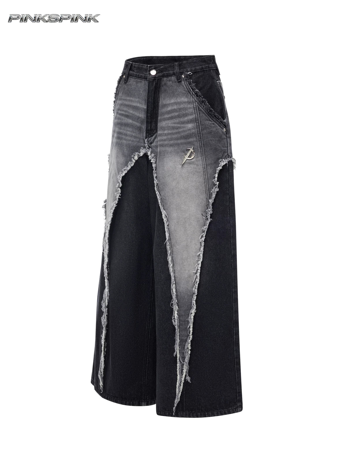 PINKSPINK ELECTRIC MOON reconstructed wide-leg jeans — front garment-only view of wide-leg panels