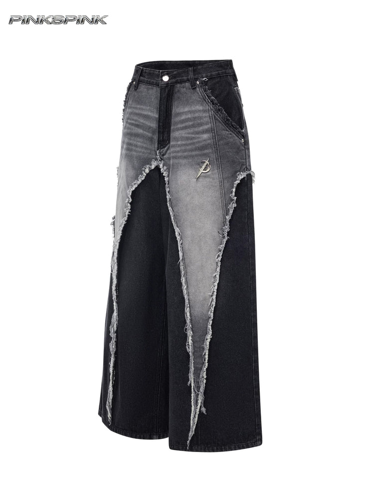 PINKSPINK ELECTRIC MOON reconstructed wide-leg jeans — front garment-only view of wide-leg panels