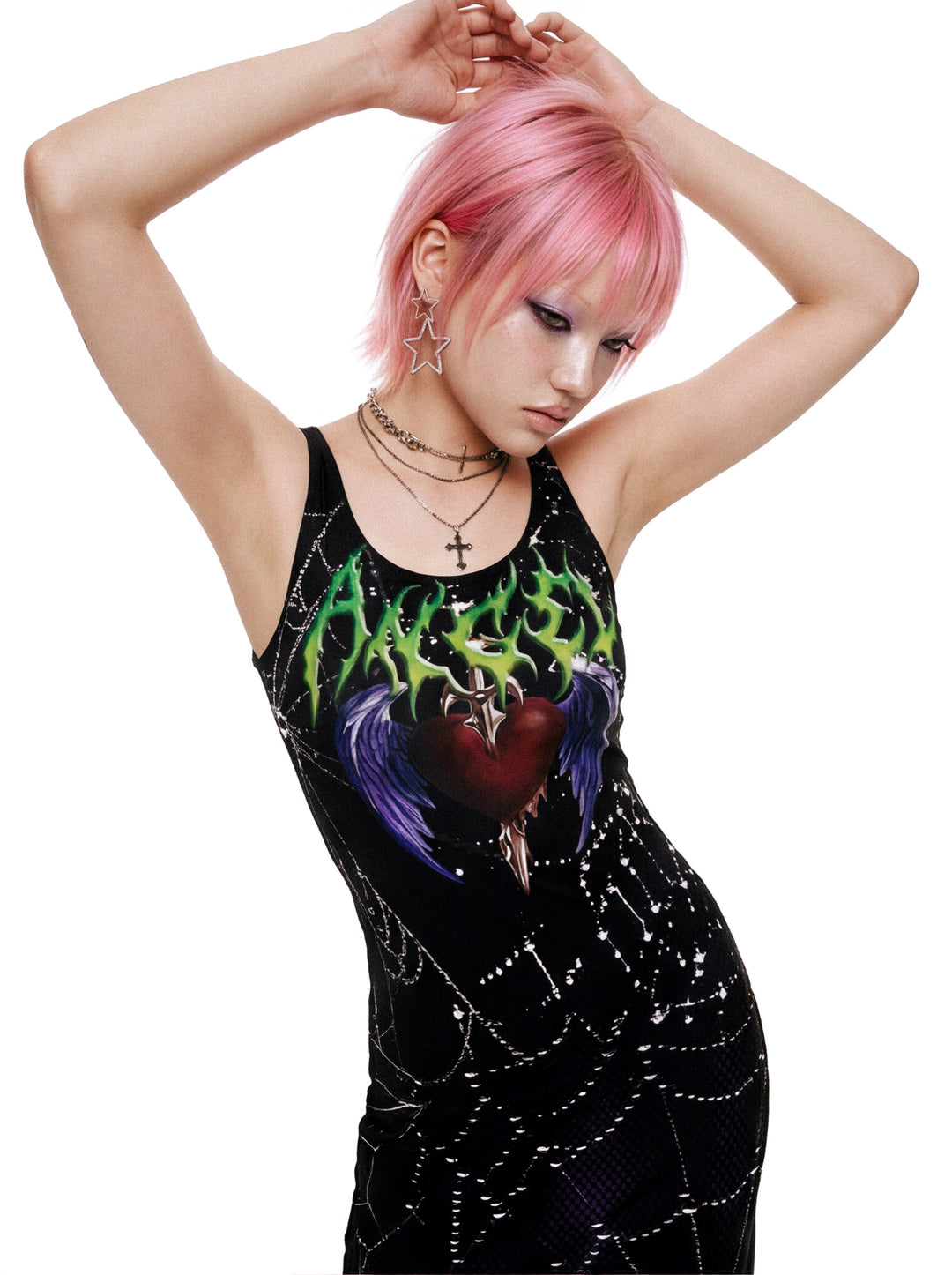 DEADENDKIDS DARK HEART fitted tank maxi dress — alternate modeled angle