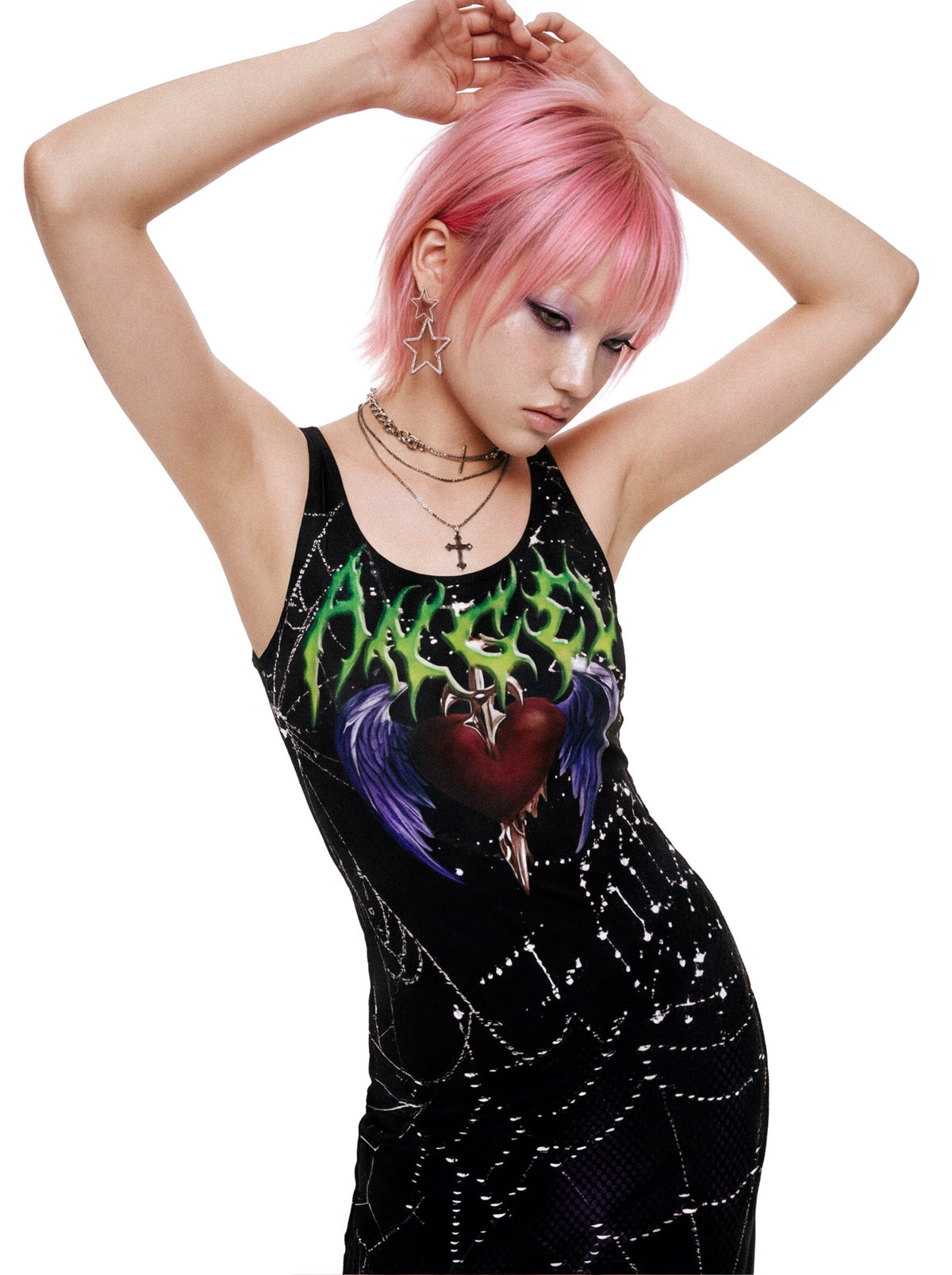 DEADENDKIDS DARK HEART fitted tank maxi dress — alternate modeled angle