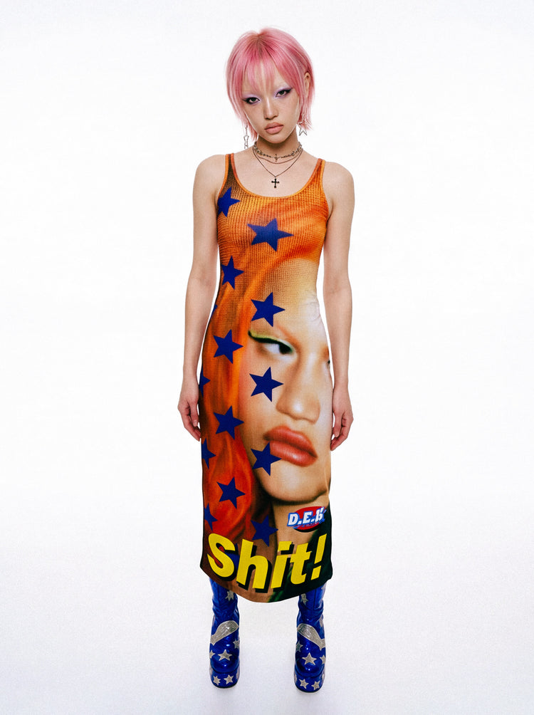 DEADENDKIDS SHIT STAR fitted tank maxi dress — garment-only view