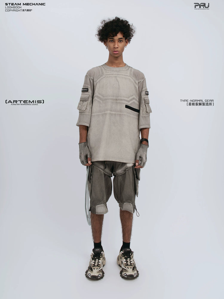 STARCORE xirang brown velcro mesh tee — front modeled product view