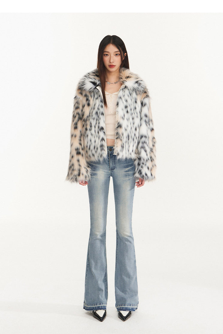 NAWS WILD LEOPARD faux-fur jacket — alternate modeled view showing the silhouette