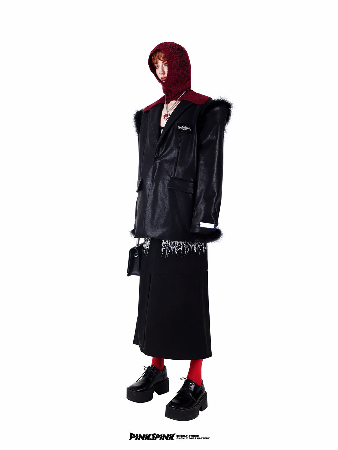 PINKSPINK OSTRICH plume-trim padded-shoulder blazer — product detail view showing texture and hardware