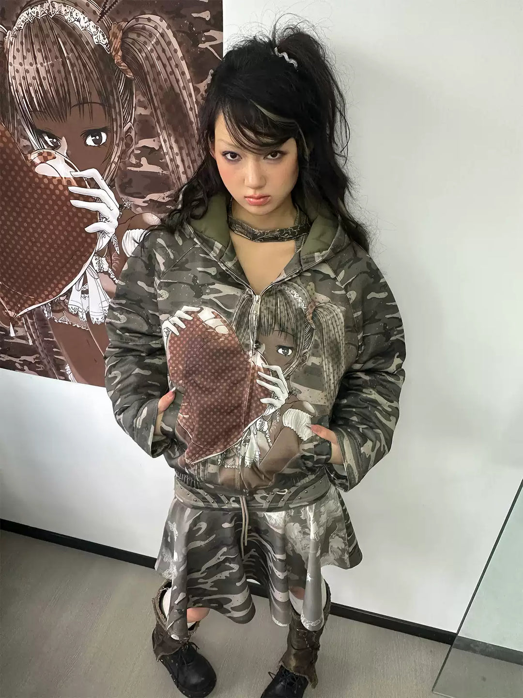 4RE1GN Camouflage Heart Hooded Puffer Jacket