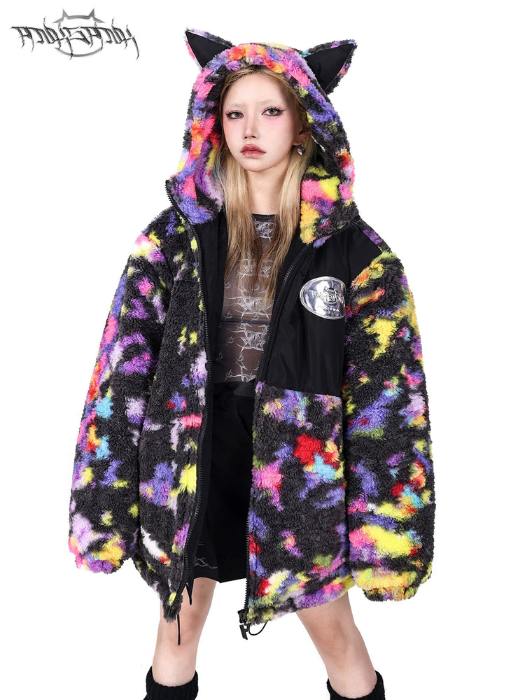 PINKSPINK SPHYNX rainbow cat-ear sherpa jacket — cleaned hero collage showing the complete design