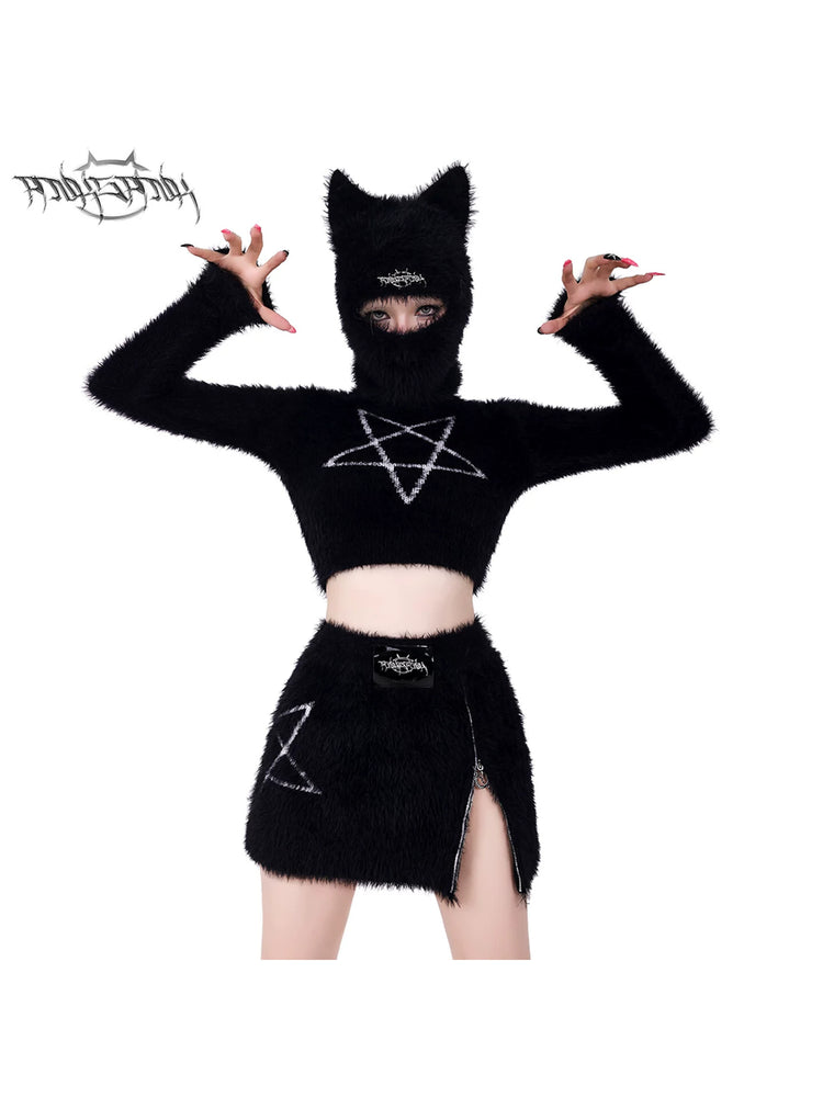 PINKSPINK PENTAGRAM knit crop top / mini skirt — cleaned hero collage showing the complete design