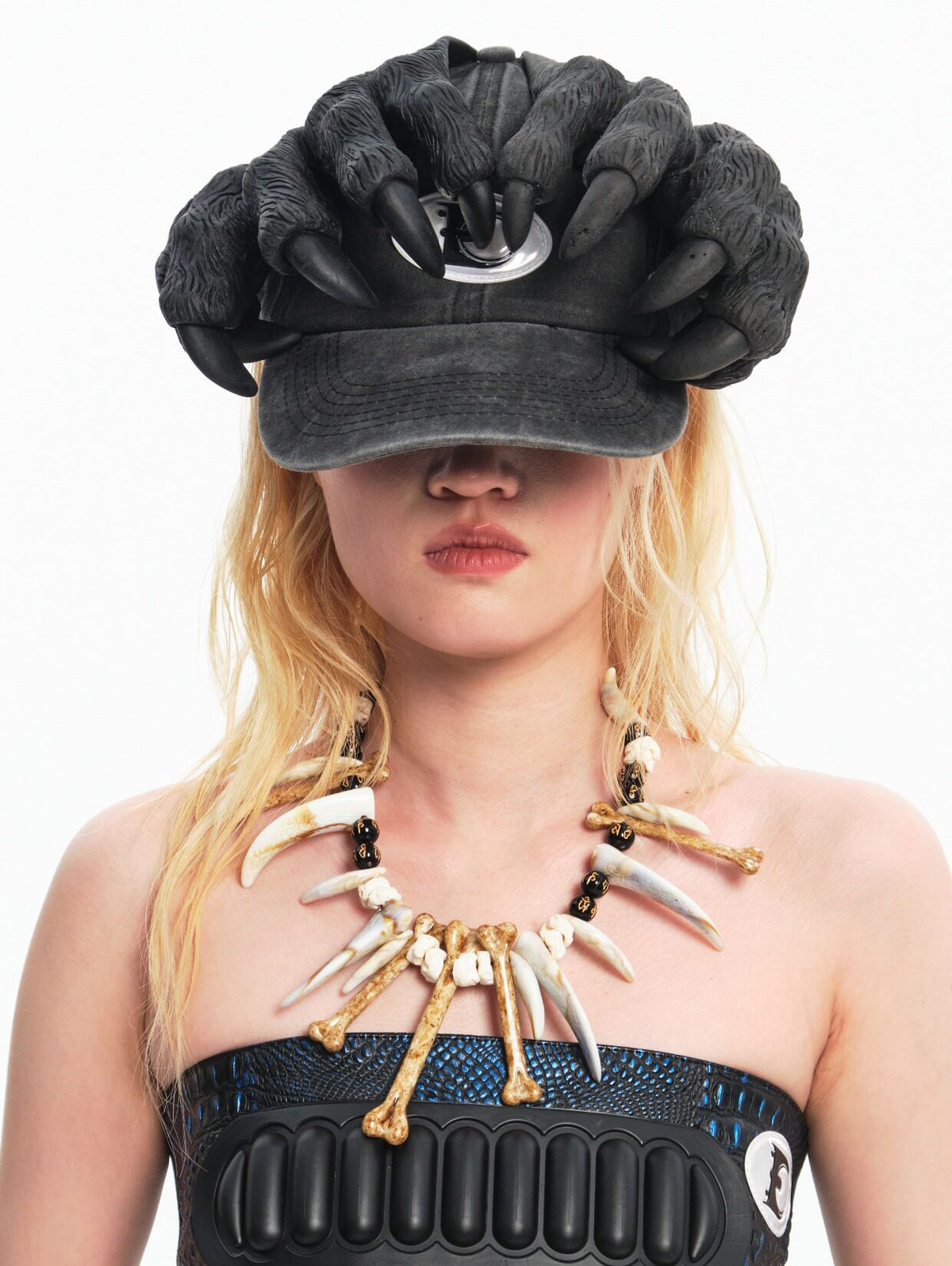 EMBRYO CLAW WASH distressed baseball cap — full-length modeled view