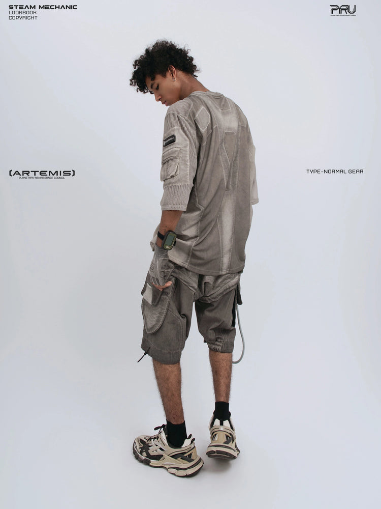 STARCORE xirang brown velcro mesh tee — full-length rear three-quarter modeled view
