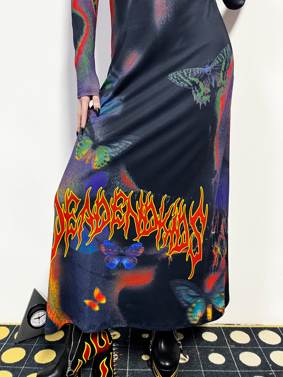 DEADENDKIDS BUTTERFLY GOTH fitted long-sleeve maxi dress — side or detail presentation