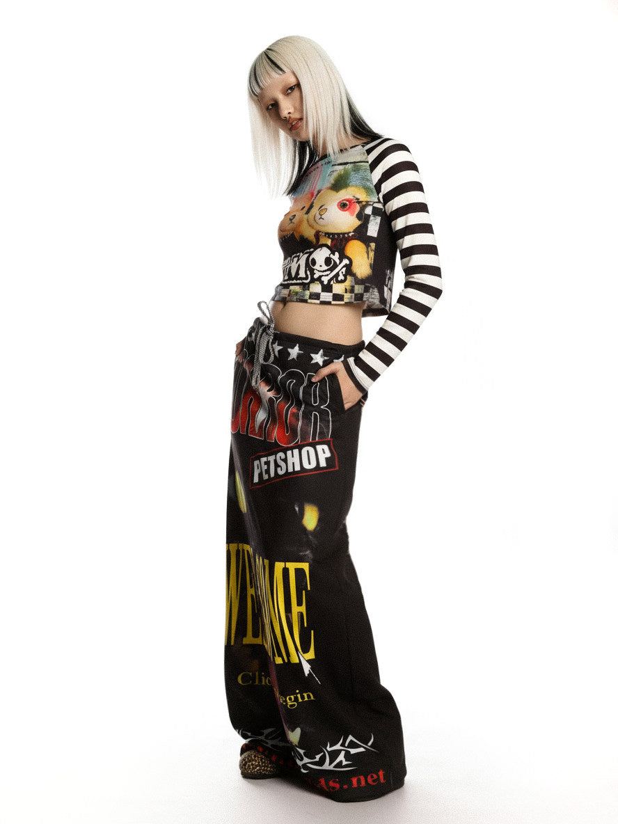 DeadEndKids Horror Petshop black graphic maxi skirt — side full-length view