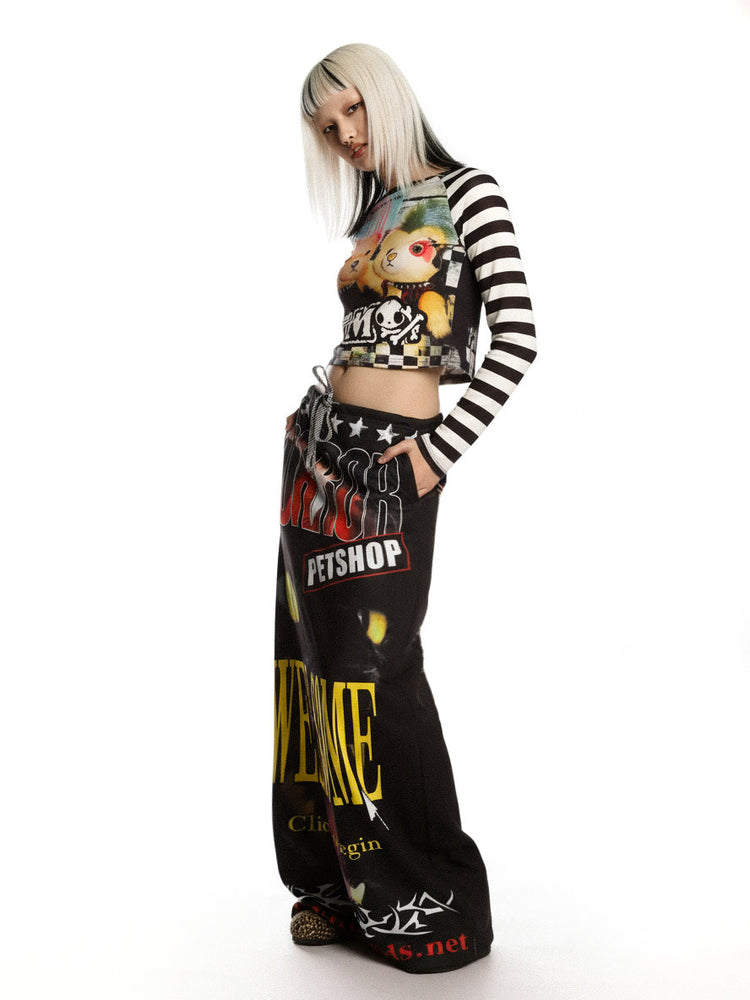 DeadEndKids Horror Petshop black graphic maxi skirt — side full-length view
