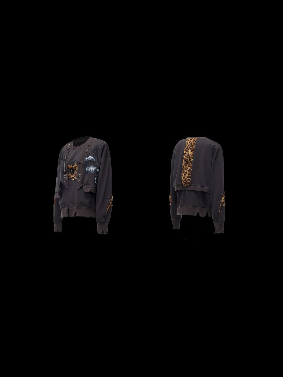 PINKSPINK LEOPARD RIOT two-way layered sweatshirt — front and back garment-only views