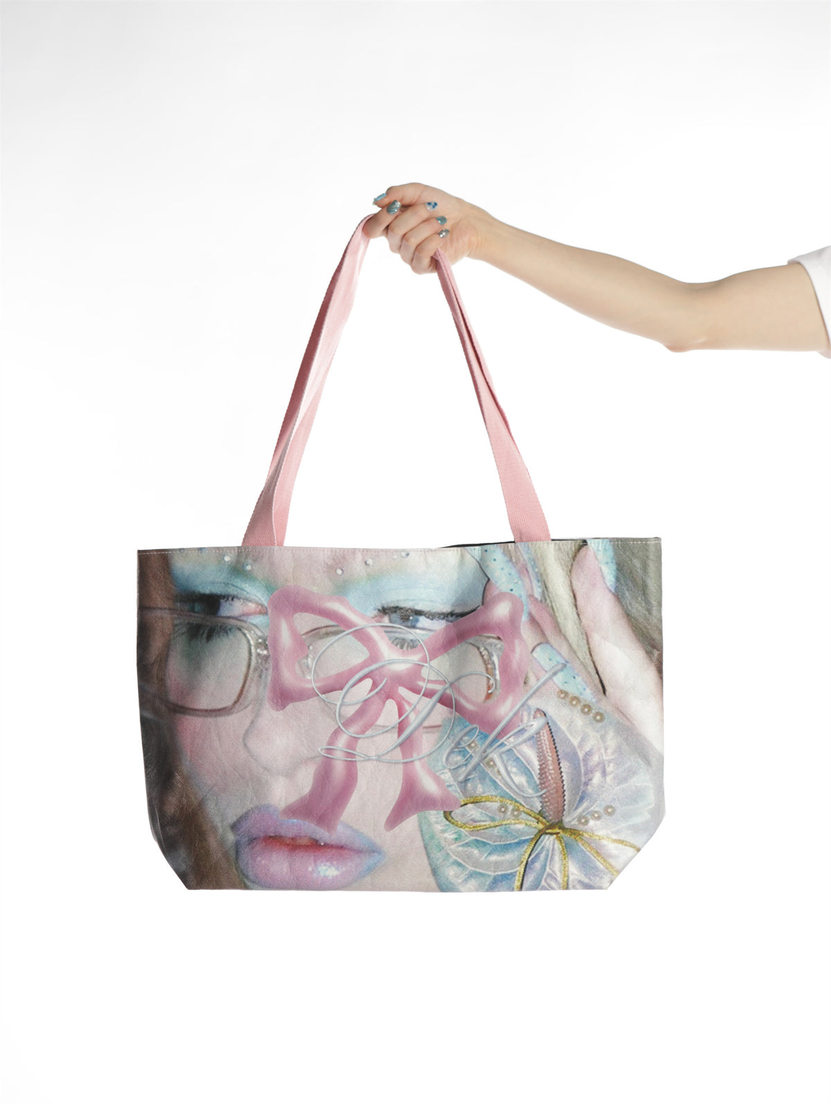 DEADENDKIDS GLITCH PRINCESS Tyvek tote bag — material and print detail