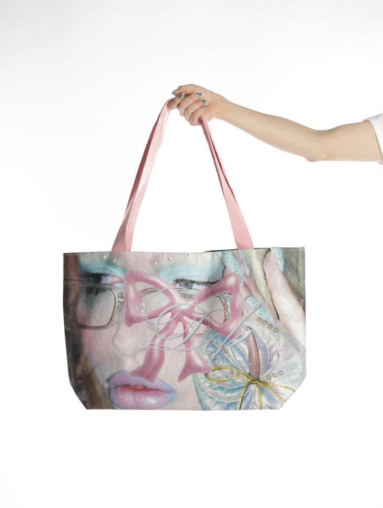 DEADENDKIDS GLITCH PRINCESS Tyvek tote bag — material and print detail