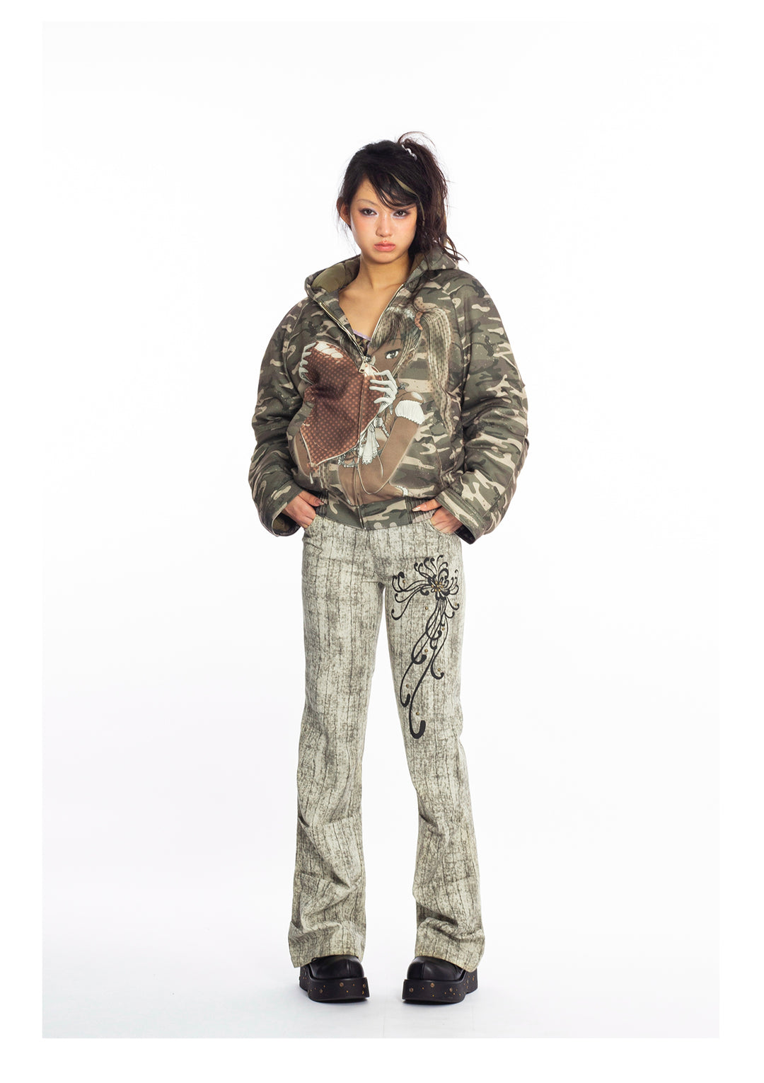 4RE1GN Camouflage Heart Hooded Puffer Jacket