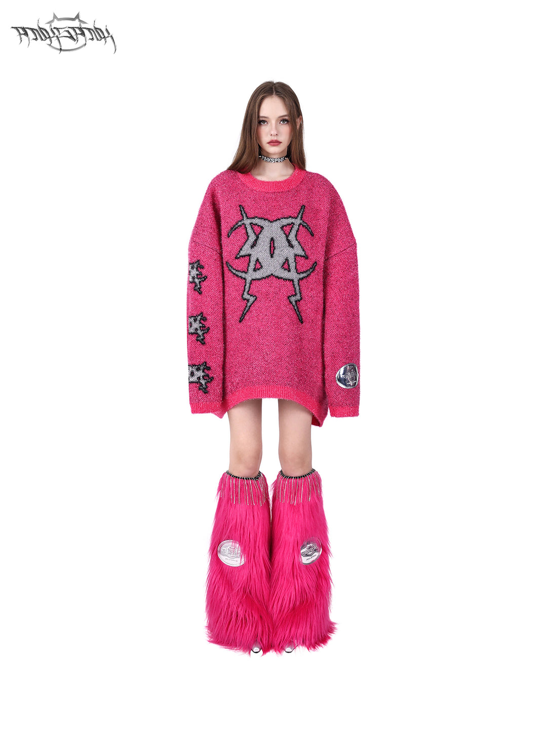PINKSPINK ELECTRIC MOON CRYSTAL WOOL Y2K KNIT SWEATER