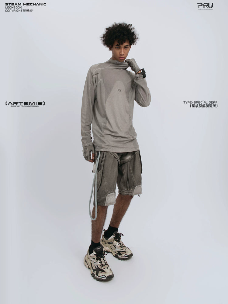 STARCORE ash tundra mesh-panel long-sleeve top a — full-length styled view