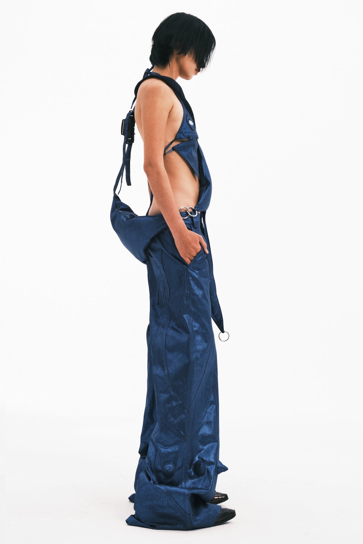 EMBRYO BLUE SPIKE padded sculptural bag — fabric and graphic detail