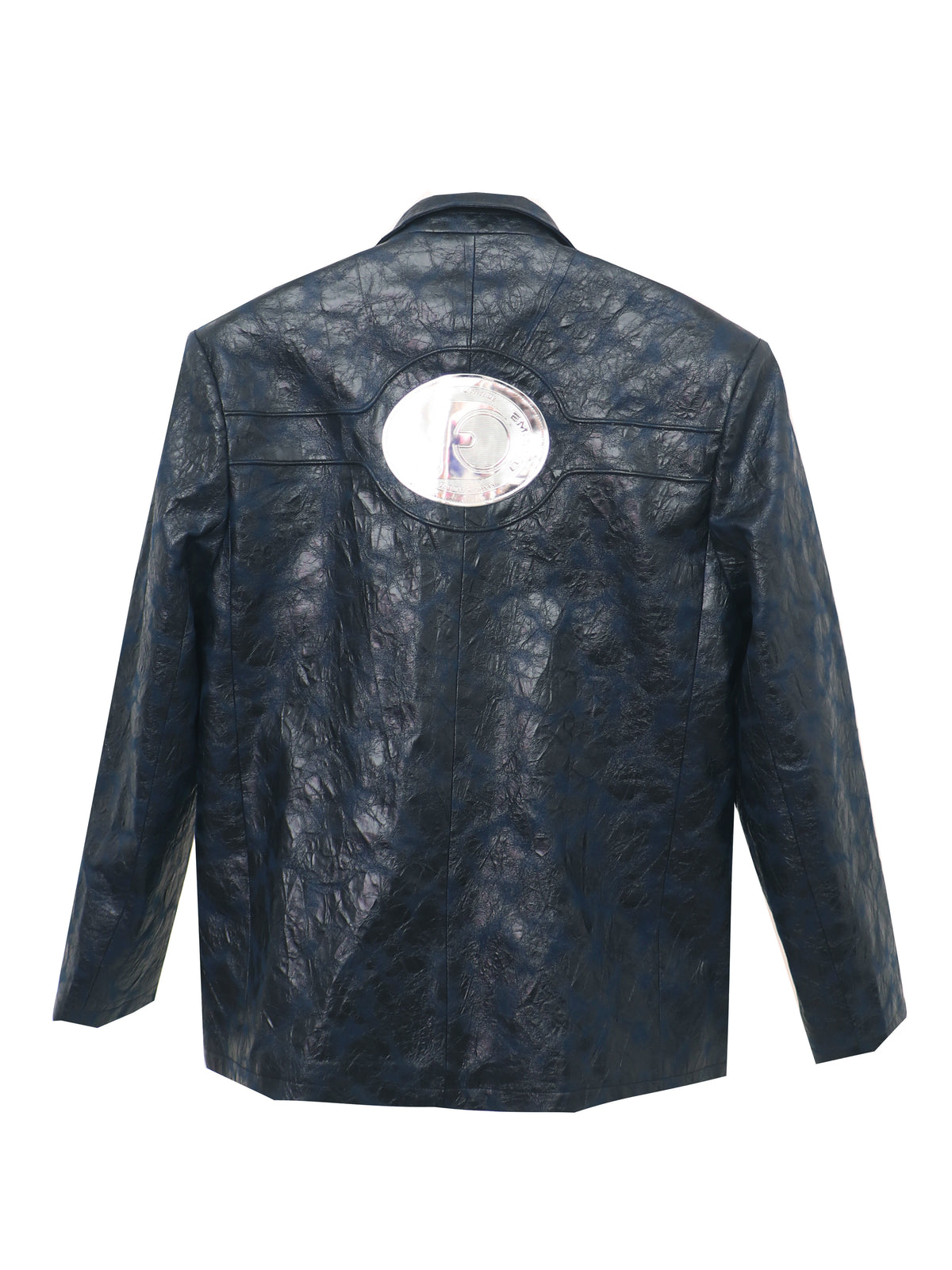 EMBRYO HORN CODE textured PU leather blazer — alternate modeled angle