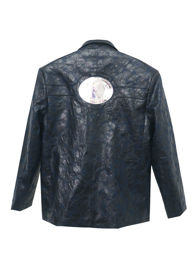 EMBRYO HORN CODE textured PU leather blazer — alternate modeled angle