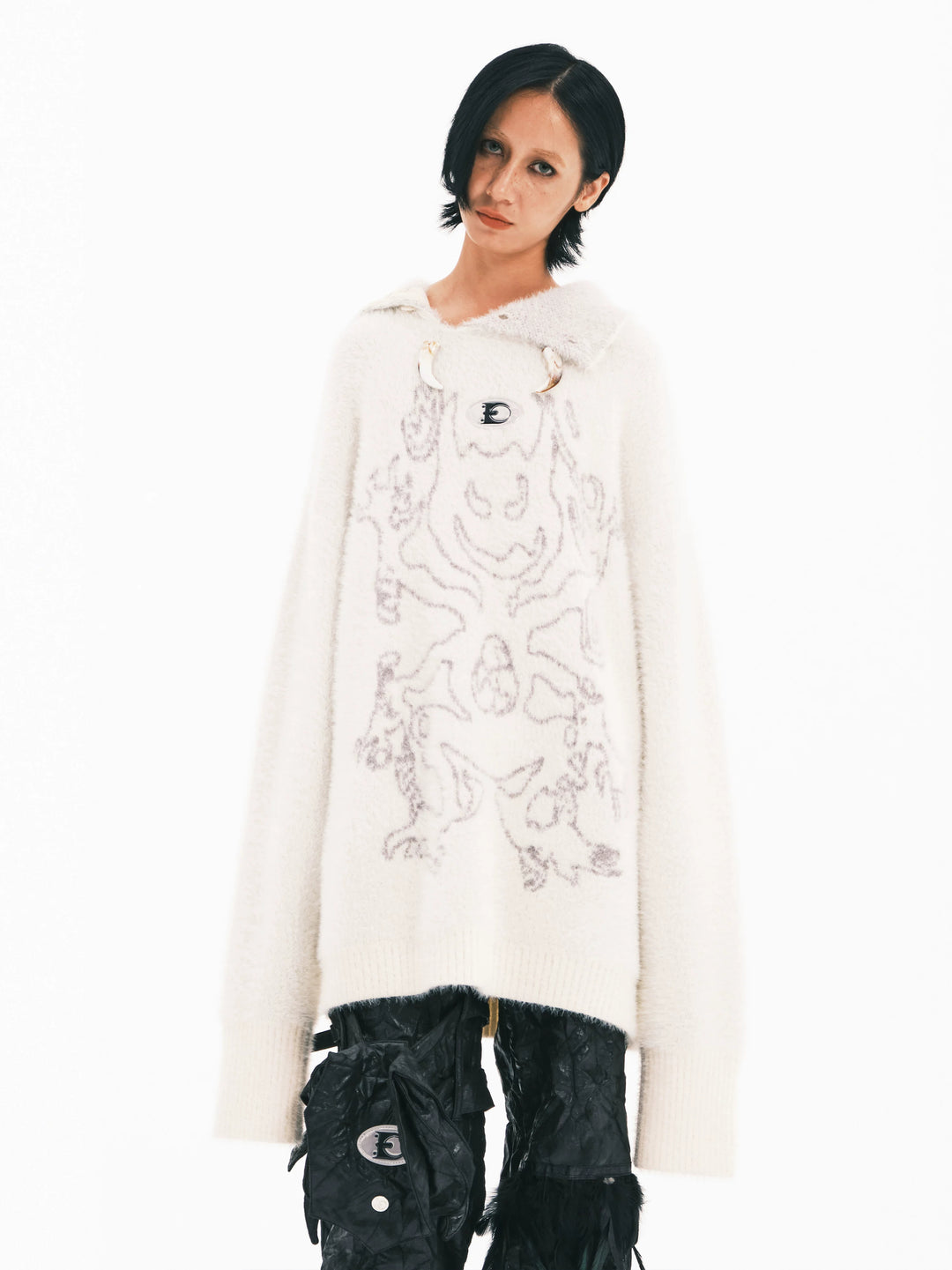 EMBRYO ANCIENT CODE printed faux-mink sweater — front product presentation