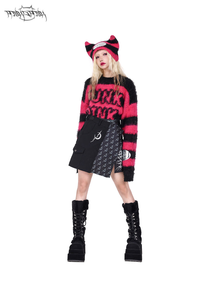 PINKSPINK ELECTRIC MOON convertible buckle mini skirt — alternate angle showing the shape and finish