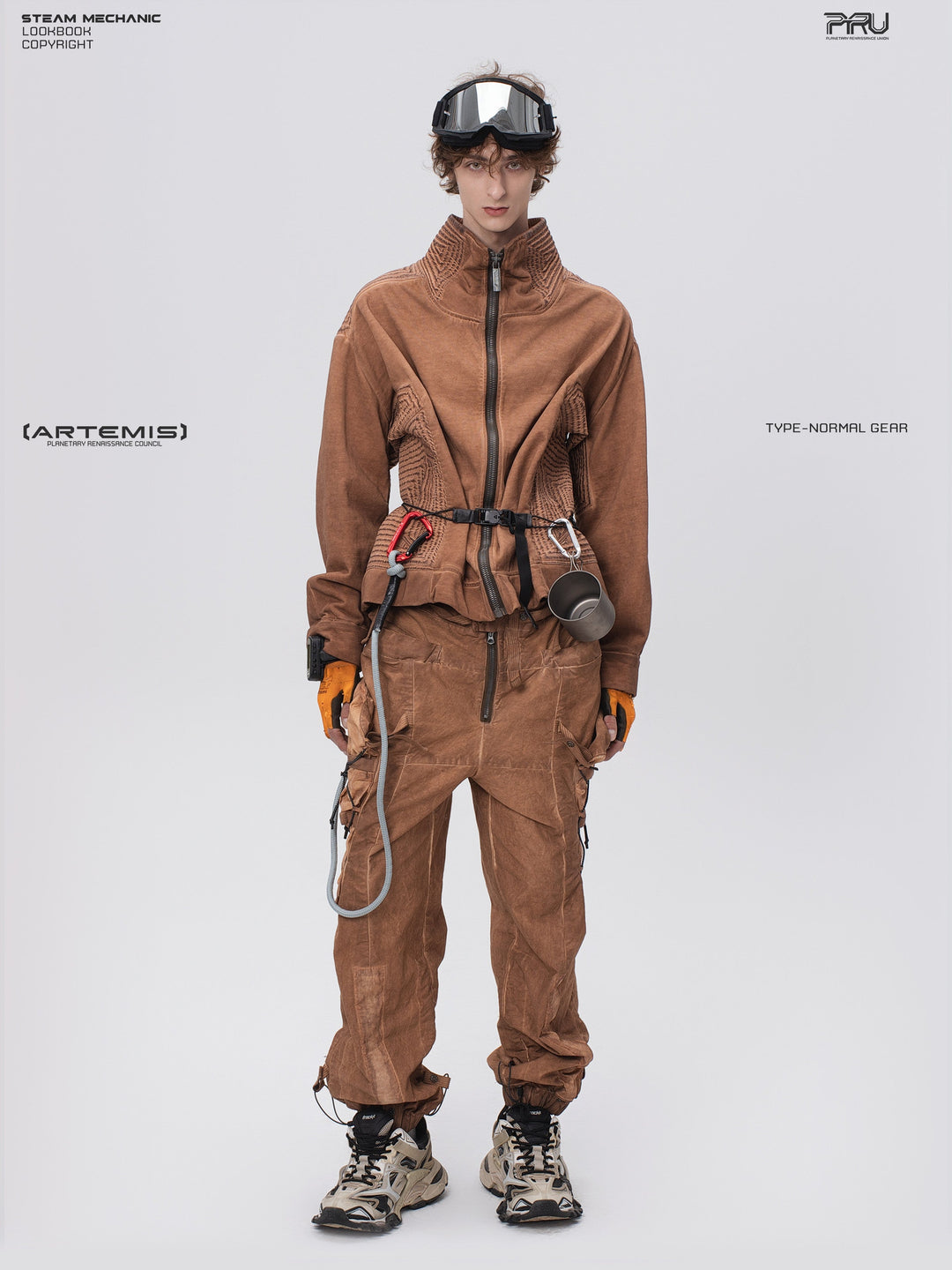 PIONEER venus orange distressed protection zip jacket — full-length styled view