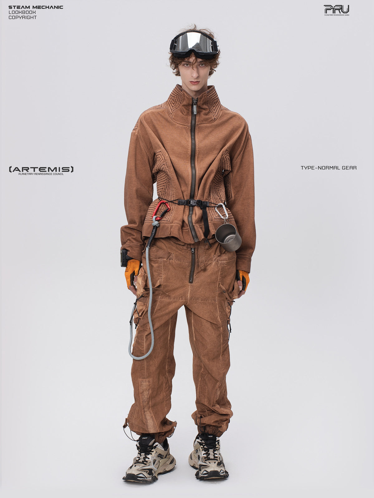 PIONEER venus orange distressed protection zip jacket — full-length styled view
