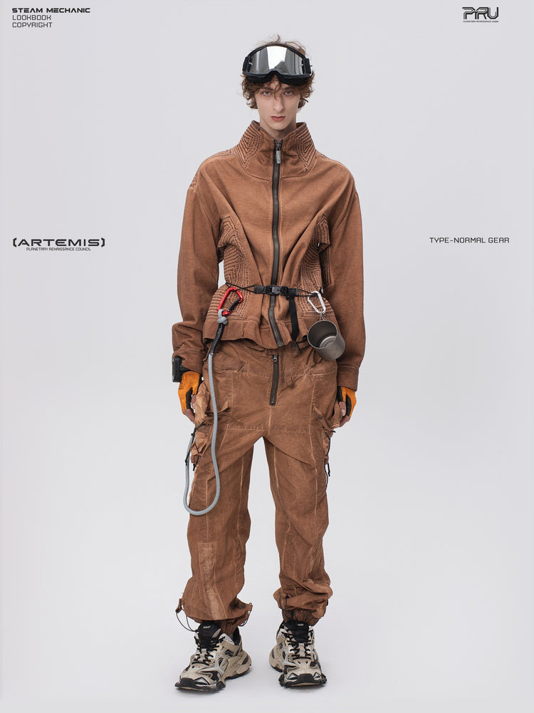 PIONEER venus orange distressed protection zip jacket — full-length styled view