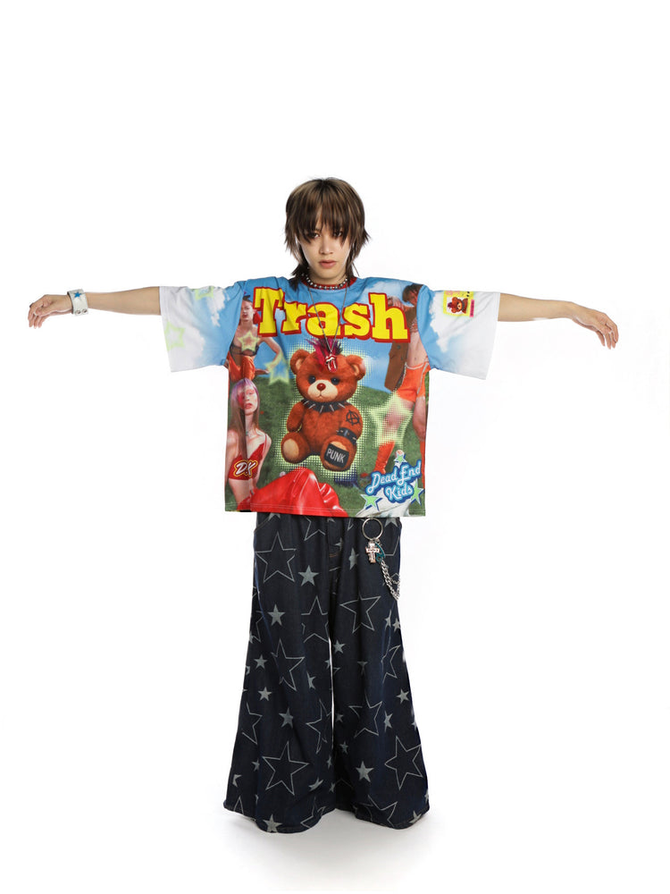 DEADENDKIDS TRASH BEAR oversized graphic tee — alternate modeled angle