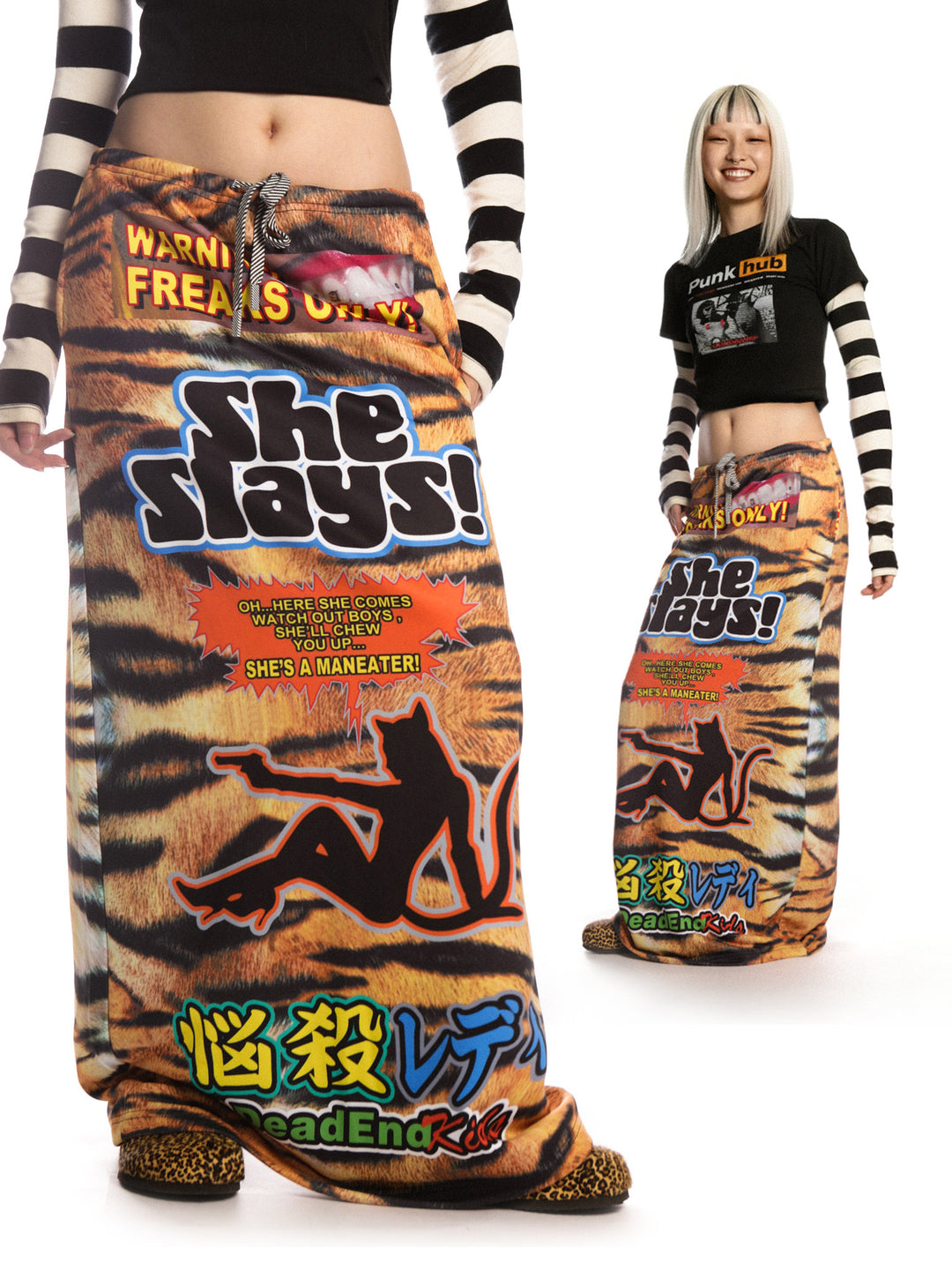 DEADENDKIDS TIGER RIOT graphic maxi skirt — front product presentation