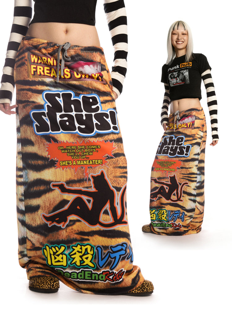 DEADENDKIDS TIGER RIOT graphic maxi skirt — front product presentation