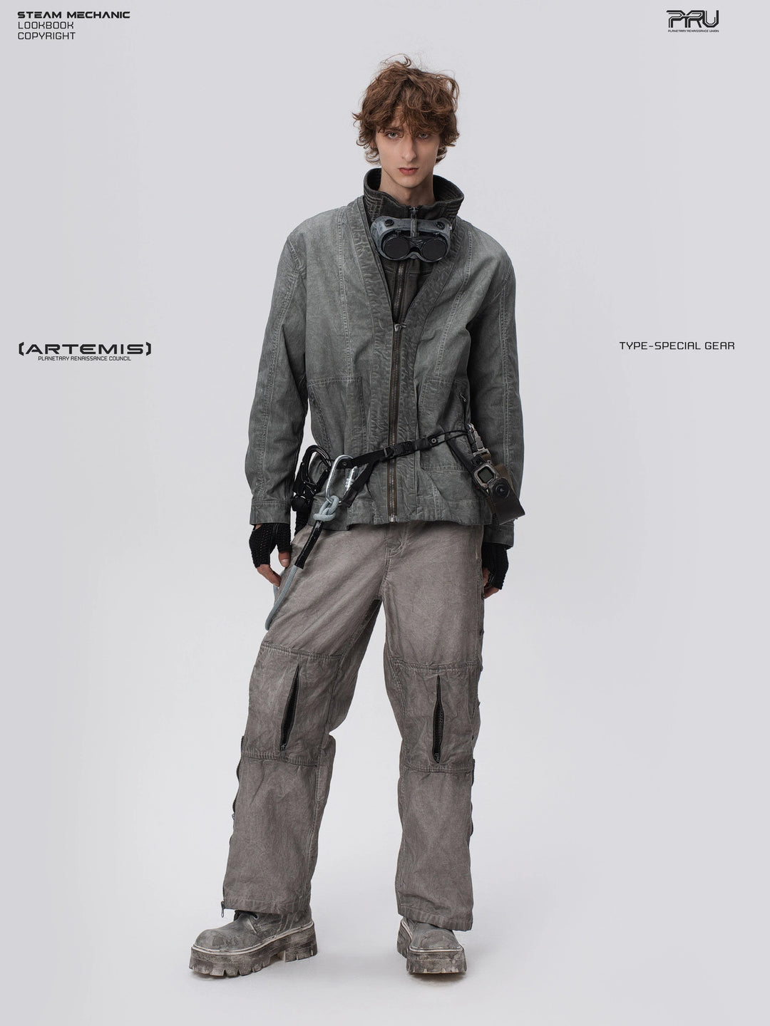 PIONEER meteor gray knee-mesh utility work pants — material and silhouette detail