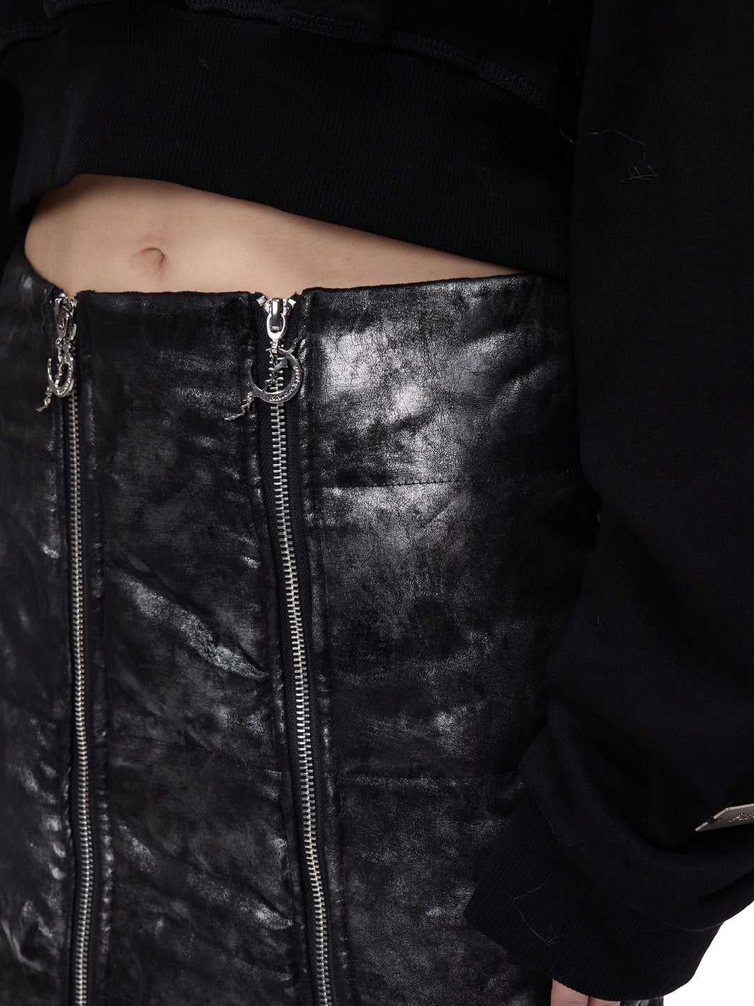 PINKSPINK ELECTRIC MOON metallic double-zip maxi skirt — waistband and twin zipper close-up
