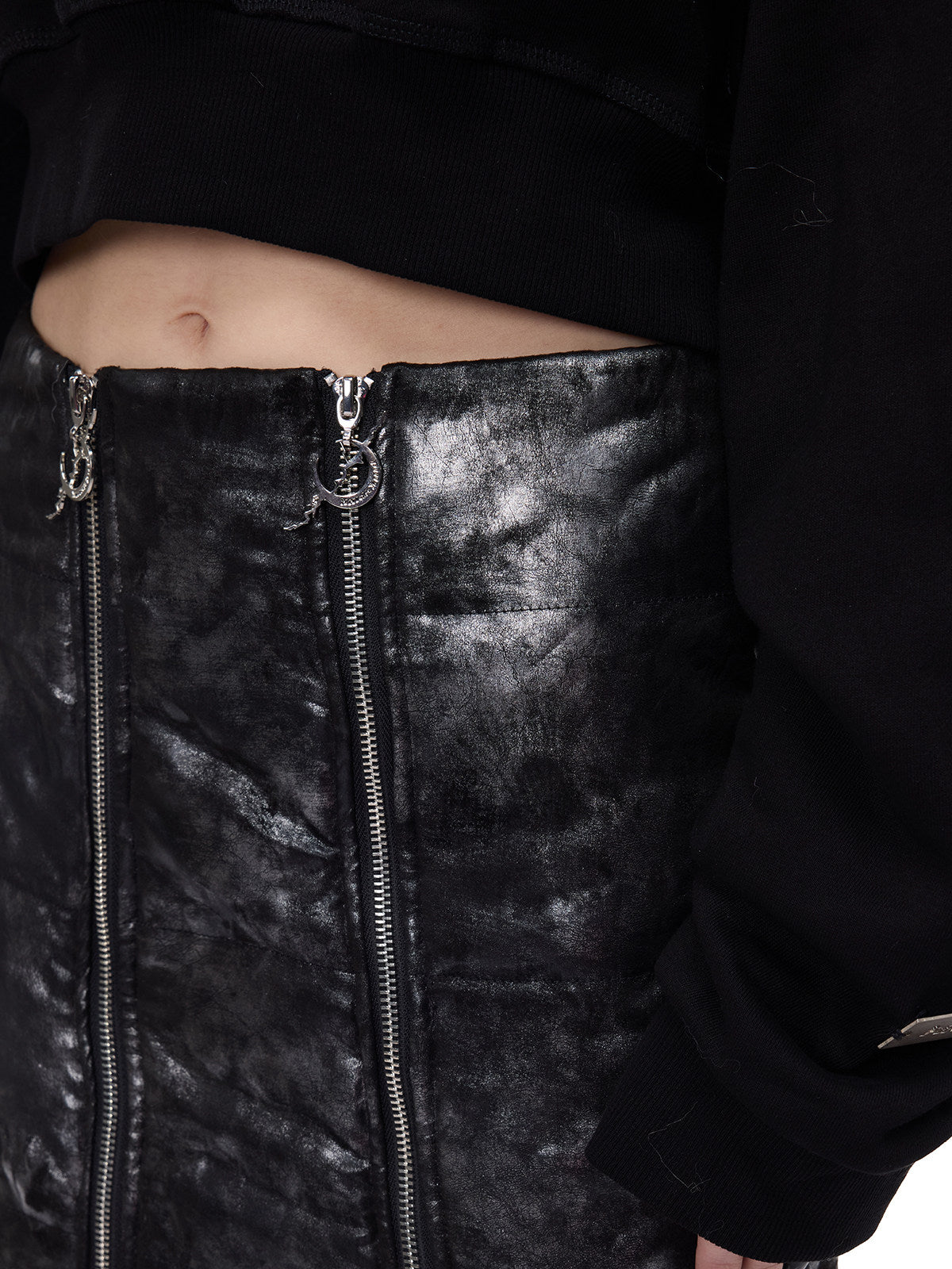 PINKSPINK ELECTRIC MOON metallic double-zip maxi skirt — waistband and twin zipper close-up