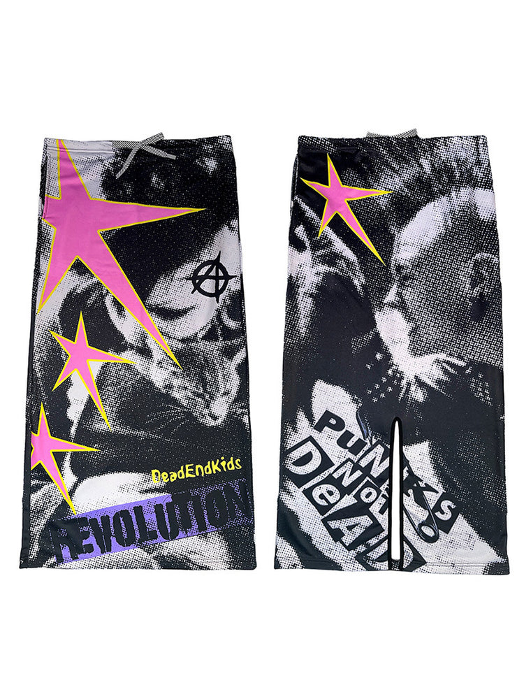 DEADENDKIDS PUNK RIOT printed sweatshirt maxi skirt — alternate modeled angle
