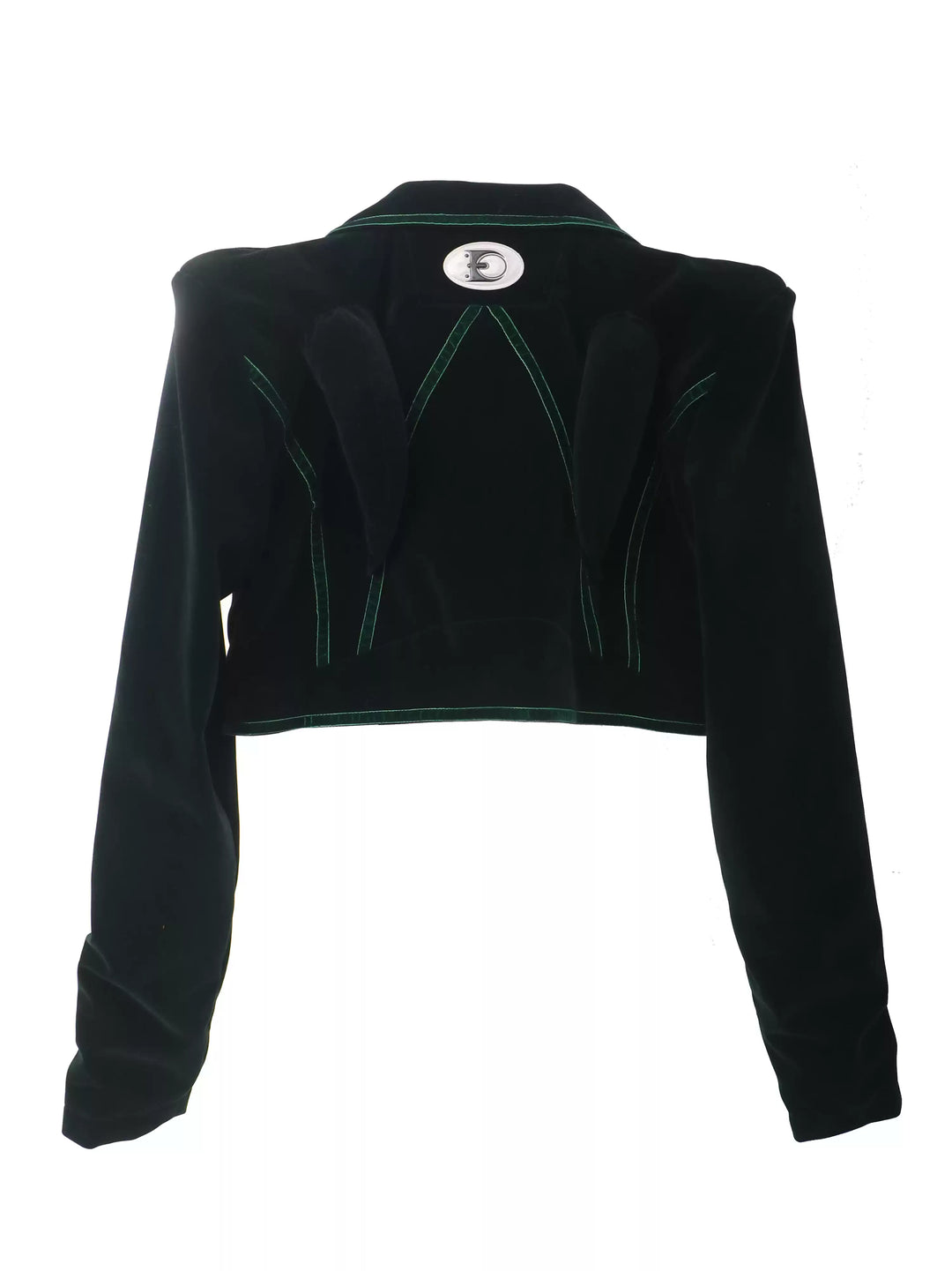 EMBRYO GREEN HORN cropped velvet blazer — construction detail