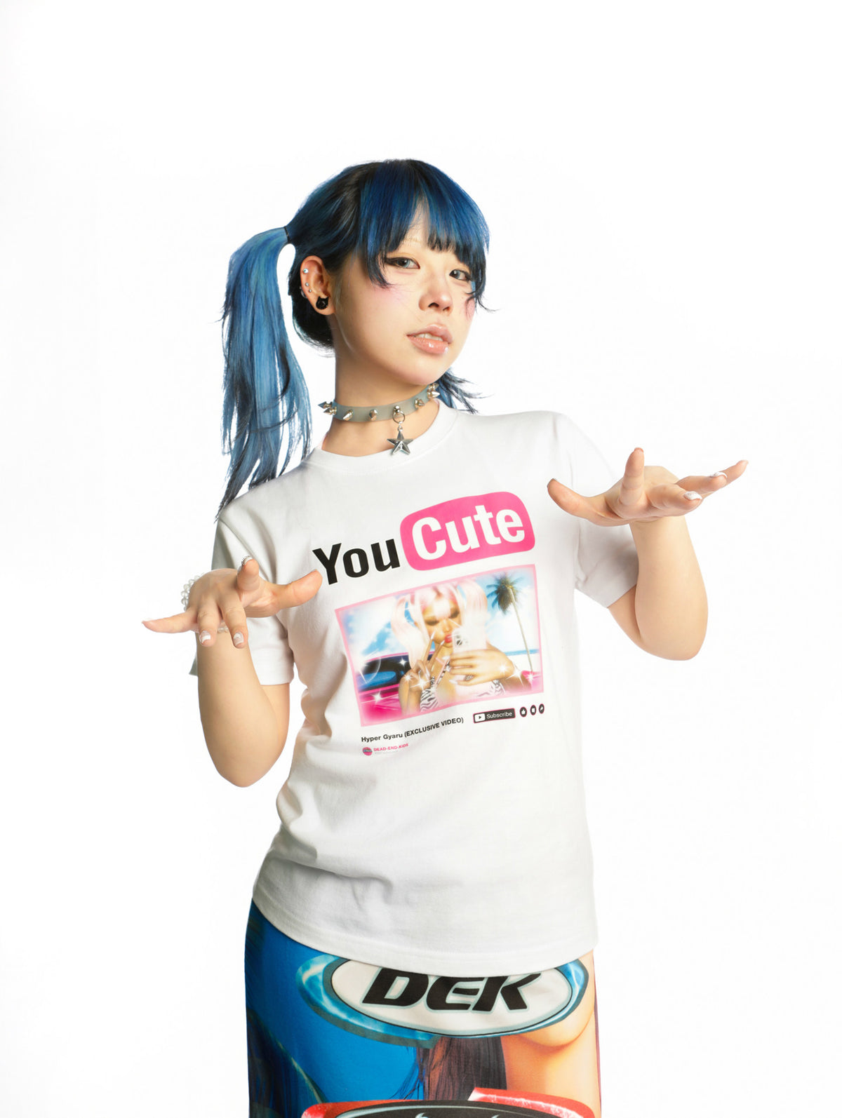 DEADENDKIDS YOUCUTE fitted graphic tee — rear or construction presentation