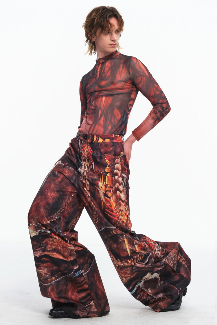 EMBRYO BONE RELIC printed wide-leg pants — material and hardware detail