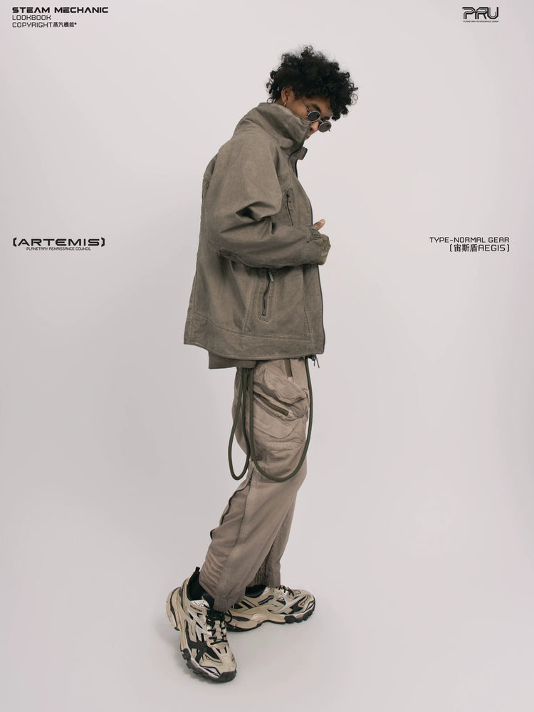 AEGIS xirang brown multi-pocket moto pants — material and silhouette detail