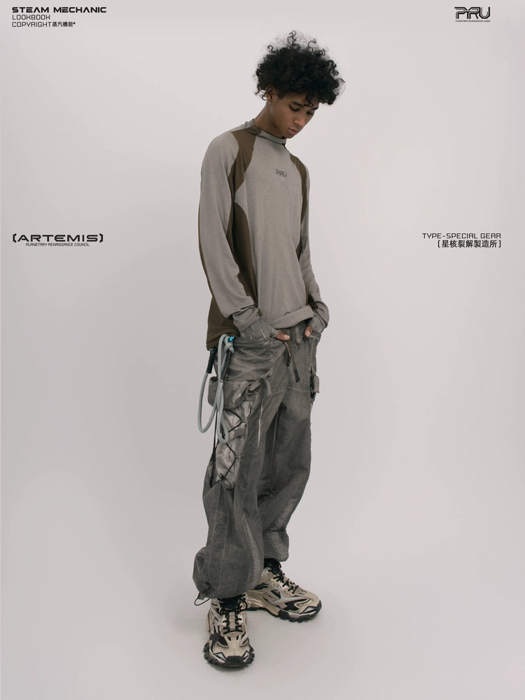 STARCORE ash tundra mesh-panel long-sleeve top b — alternate modeled angle